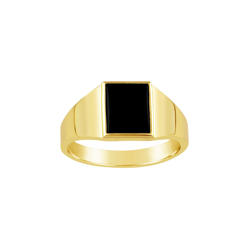 Gents 9K Yellow Gold Rectangular Top Ring Black Onyx Q84A