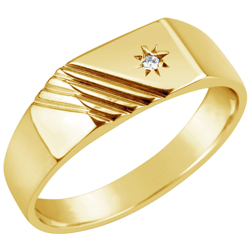 Gents 9K Yellow Gold Rectangular Top Ring Diamond Set Q72