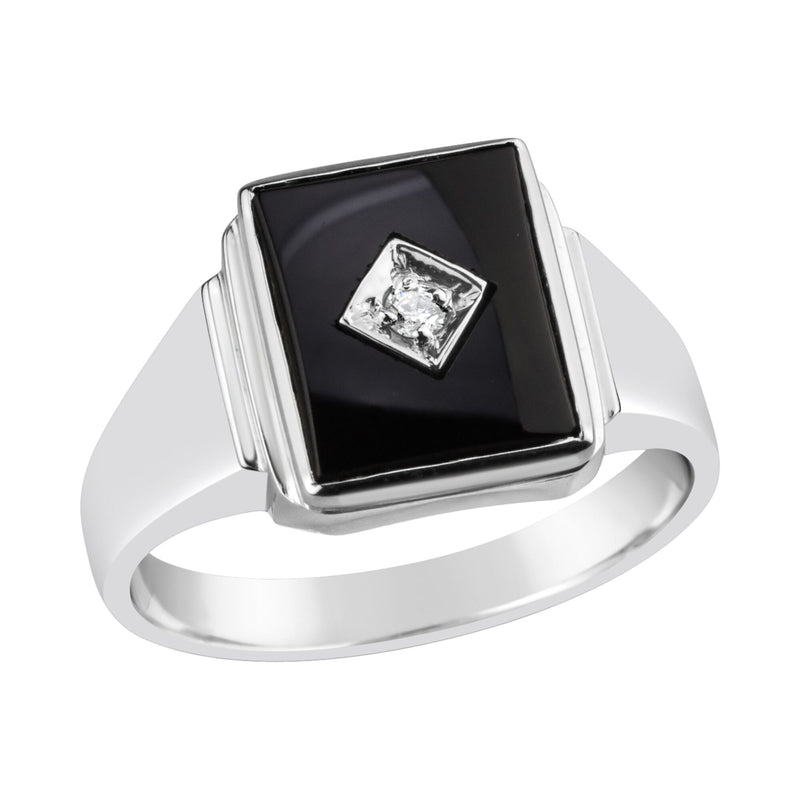 Gents Sterling Silver Onyx with CZ Ring Q216