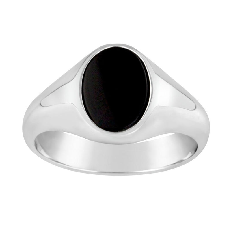 Gents Sterling Silver Oval Top Ring Black Onyx Q212C