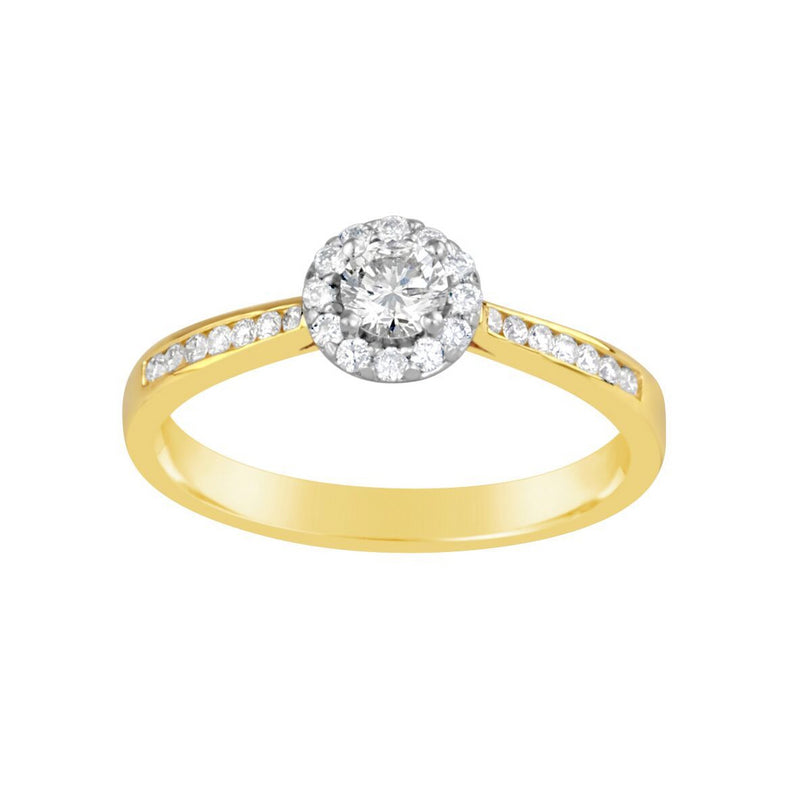 Ladies Diamond Halo Ring with Shoulder Diamonds E1316.9Y