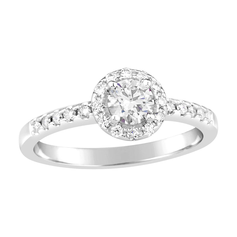 Ladies Diamond Halo Ring with Shoulder Diamonds E893.9W