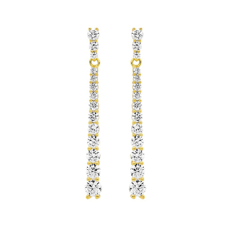 Ellani Sterling Silver Gradual CZ Drop Stud Earring with Yellow Gold Plate E557G