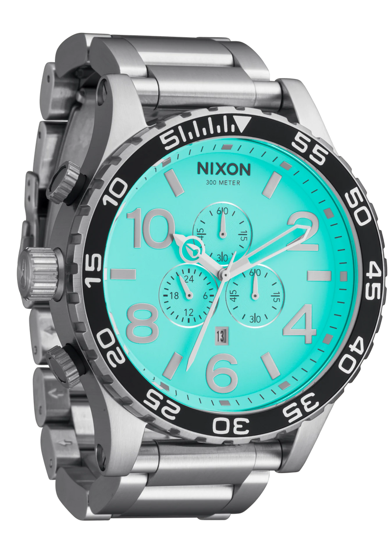 NIXON 51-30 Chronograph Silver/ Turquoise Dial Gents Watch A1389-2084