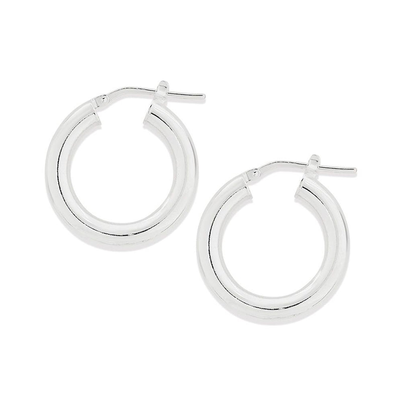 Sterling Silver Italian Plain Hoop Earrings 15mm HEP415