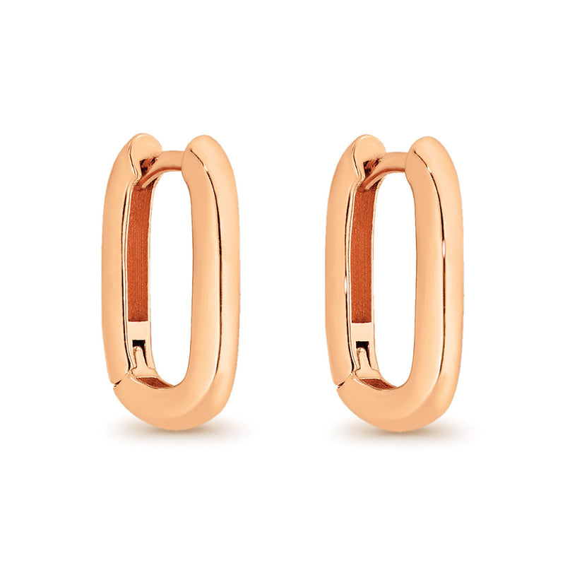 Sterling Silver Rose Gold Plated Square Oval Huggie Earrings HE162-RG