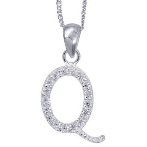 Stone Set Initial Script Pendant with 50cm Sterling Silver Chain