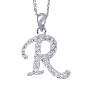 Stone Set Initial Script Pendant with 50cm Sterling Silver Chain