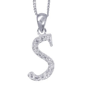 Stone Set Initial Script Pendant with 50cm Sterling Silver Chain