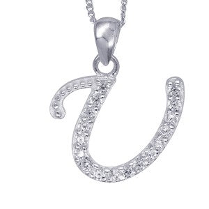 Stone Set Initial Script Pendant with 50cm Sterling Silver Chain