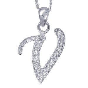 Stone Set Initial Script Pendant with 50cm Sterling Silver Chain