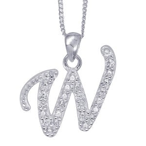 Stone Set Initial Script Pendant with 50cm Sterling Silver Chain