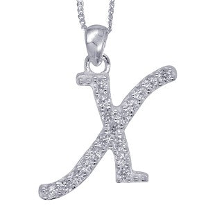 Stone Set Initial Script Pendant with 50cm Sterling Silver Chain