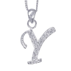 Stone Set Initial Script Pendant with 50cm Sterling Silver Chain