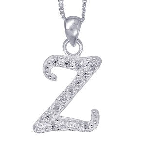 Stone Set Initial Script Pendant with 50cm Sterling Silver Chain